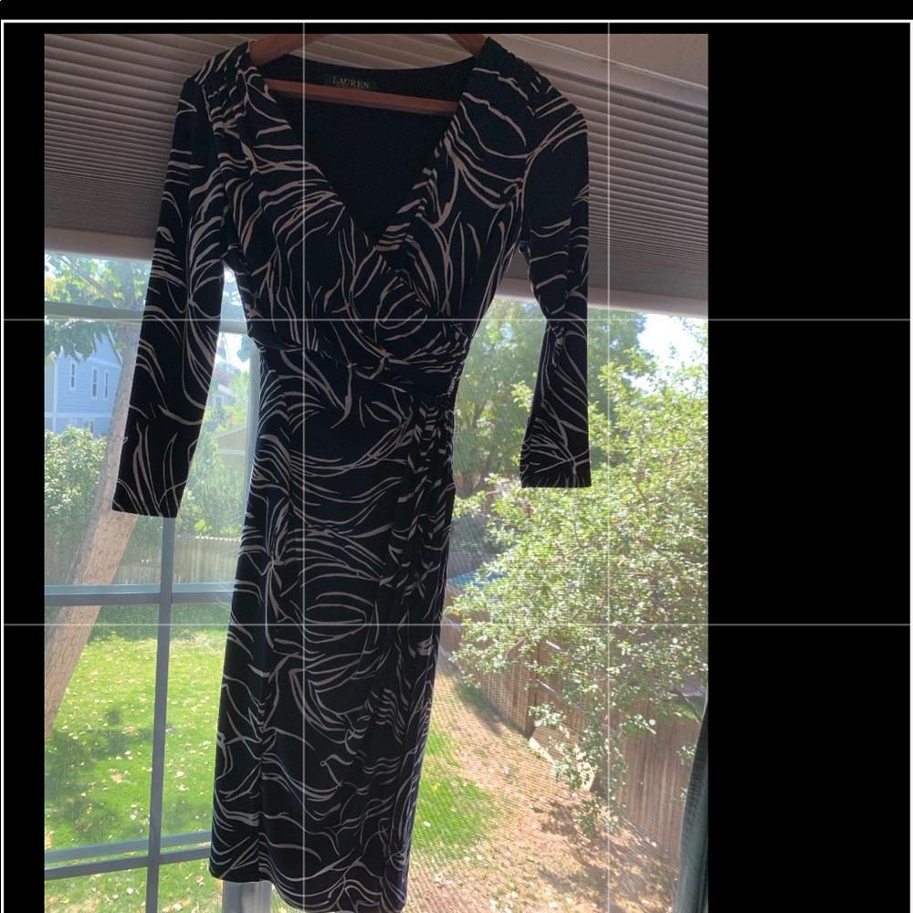 Lauren Ralph Lauren Faux Wrap Dress 3/4 Sleeve 0